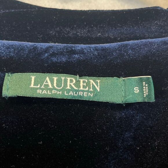 LAUREN RALPH LAUREN Robe Women's Small Blue Velvet Long Full Zip Collared Caftan - Picture 5 of 13